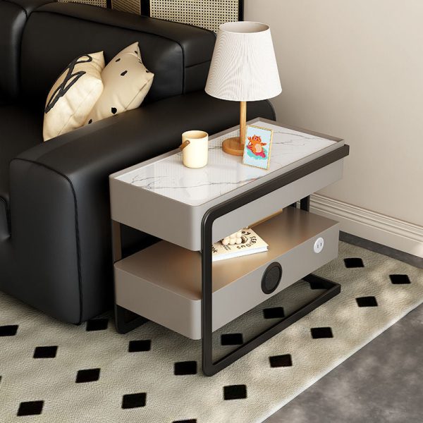 Contemporary Luxury Rectangular Sintered Stone Top Side Table 2-Tier With 2 Drawers For Living Room - Image 2