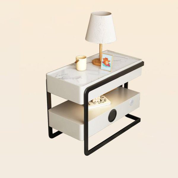 Contemporary Luxury Rectangular Sintered Stone Top Side Table 2-Tier With 2 Drawers For Living Room - Image 8