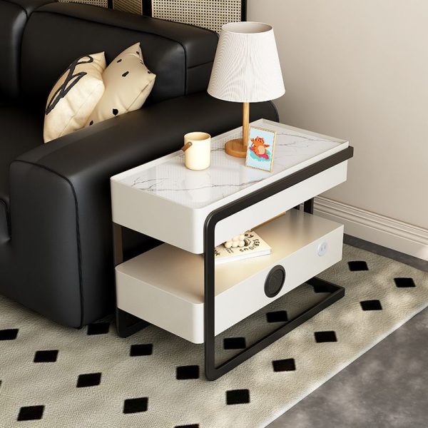 Contemporary Luxury Rectangular Sintered Stone Top Side Table 2-Tier With 2 Drawers For Living Room - Image 3