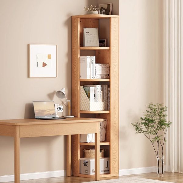 Traditional Japanese Solid Wood Compact Corner Bookcase 3/4/5-Tier Storage Rack For Home Office - Image 2