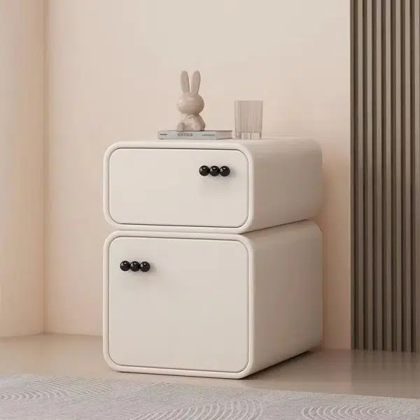 Contemporary Scandinavian Cream Rectangular Wood Density Panel Nightstand 2-Drawer For Bedroom - Image 2