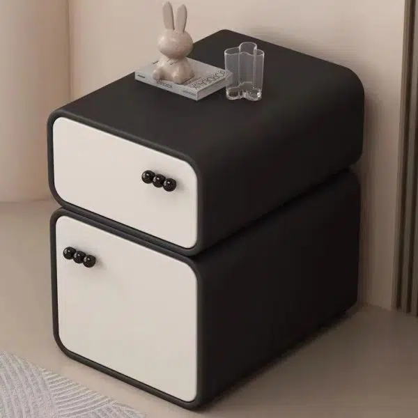 Contemporary Scandinavian Cream Rectangular Wood Density Panel Nightstand 2-Drawer For Bedroom - Image 8