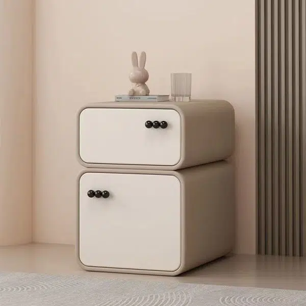 Contemporary Scandinavian Cream Rectangular Wood Density Panel Nightstand 2-Drawer For Bedroom - Image 11