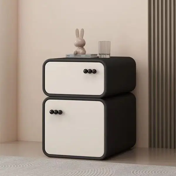 Contemporary Scandinavian Cream Rectangular Wood Density Panel Nightstand 2-Drawer For Bedroom - Image 3