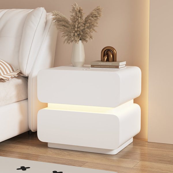 Contemporary Scandinavian Cream Sensor Light Square Wood Nightstand 2-Drawer For Bedroom - Image 10