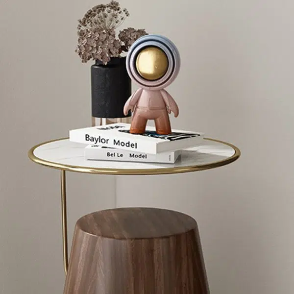 Contemporary Creative Round Oval Stainless Steel Marble Wood Coffee Table For Living Room - Image 5