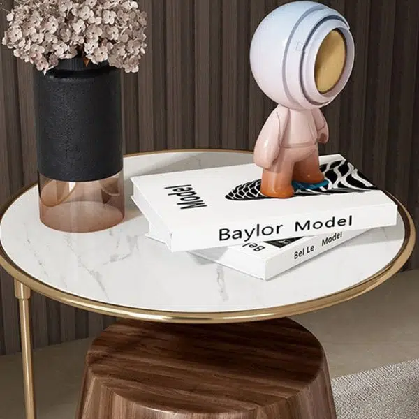 Contemporary Creative Round Oval Stainless Steel Marble Wood Coffee Table For Living Room - Image 7