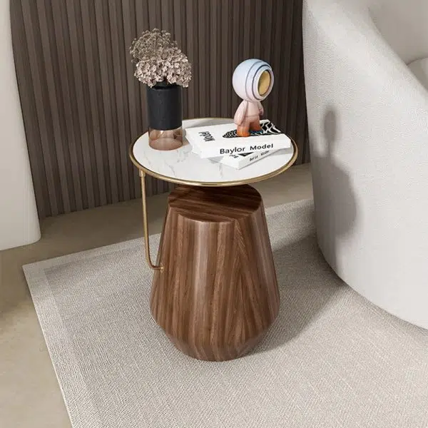 Contemporary Creative Round Oval Stainless Steel Marble Wood Coffee Table For Living Room - Image 3