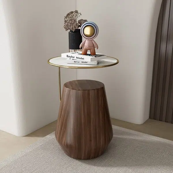 Contemporary Creative Round Oval Stainless Steel Marble Wood Coffee Table For Living Room - Image 9