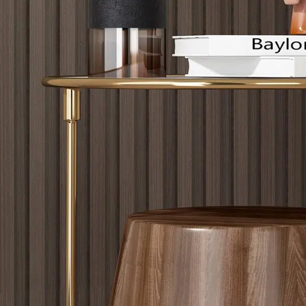 Contemporary Creative Round Oval Stainless Steel Marble Wood Coffee Table For Living Room - Image 6