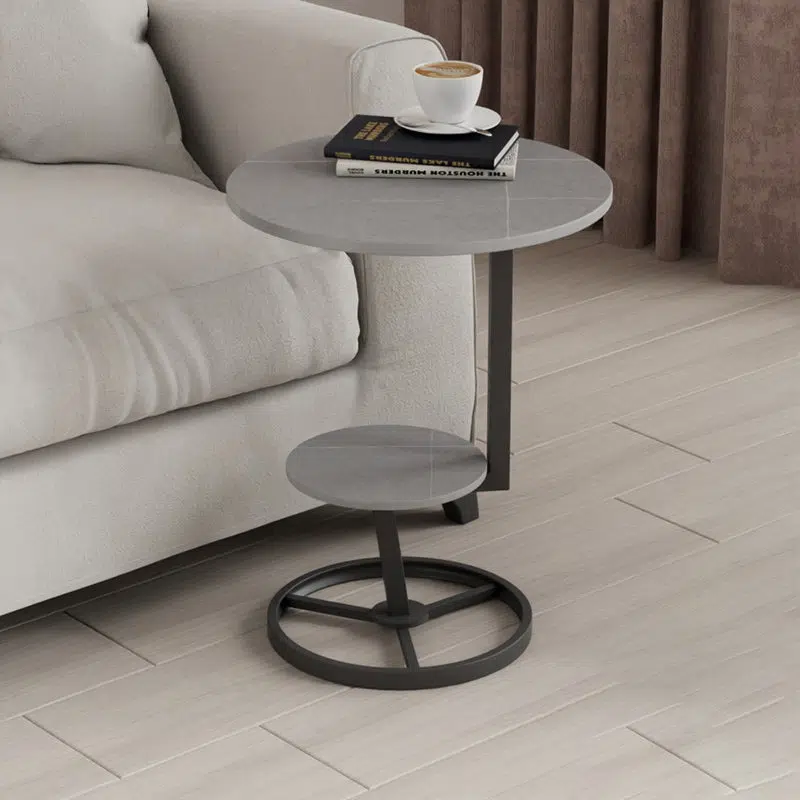DFM-Table-FM00234-1.jpg Contemporary Creative Round Iron Rock Slab End Table 2-Tier For Living Room - Image 1