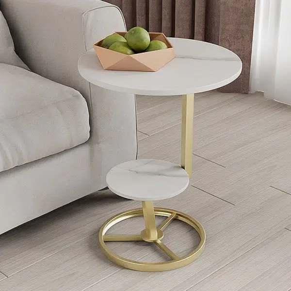 Contemporary Creative Round Iron Rock Slab End Table 2-Tier For Living Room - Image 15