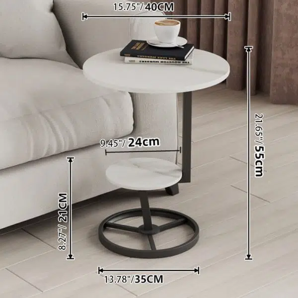 Contemporary Creative Round Iron Rock Slab End Table 2-Tier For Living Room - Image 4