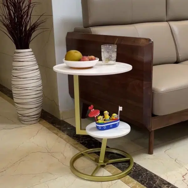 Contemporary Creative Round Iron Rock Slab End Table 2-Tier For Living Room - Image 18