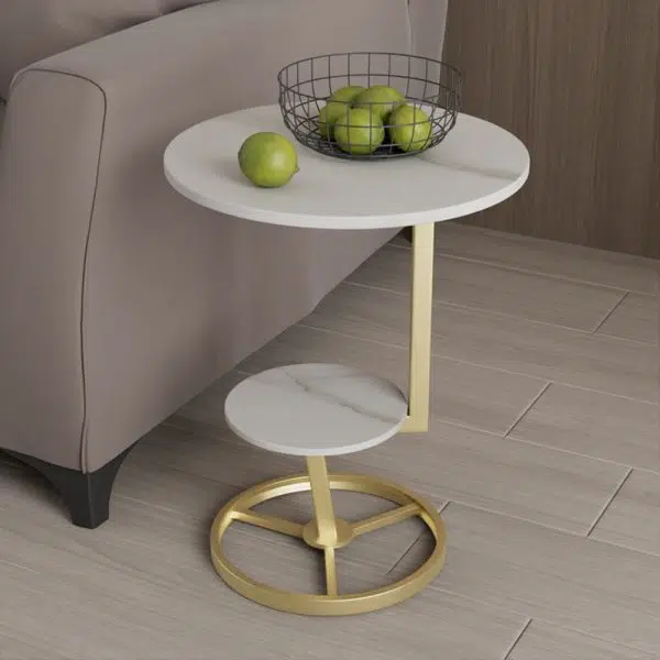 Contemporary Creative Round Iron Rock Slab End Table 2-Tier For Living Room - Image 17
