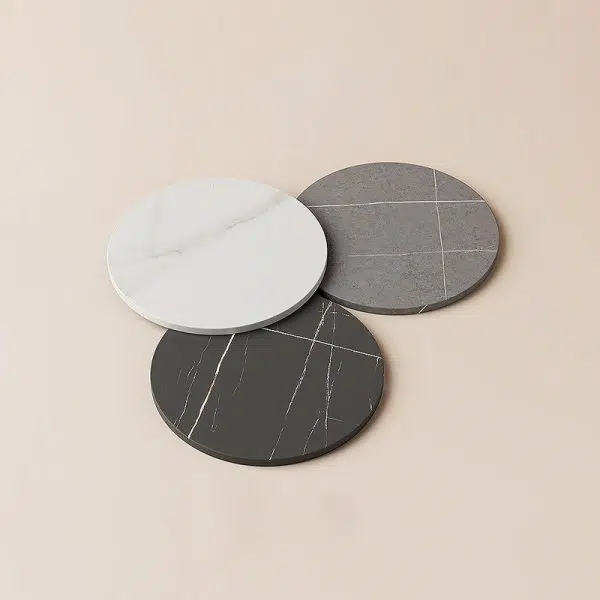 Contemporary Creative Round Iron Rock Slab End Table 2-Tier For Living Room - Image 6