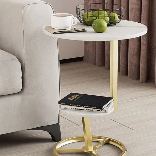 Contemporary Creative Round Iron Rock Slab End Table 2-Tier For Living Room - Image 11