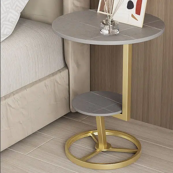 Contemporary Creative Round Iron Rock Slab End Table 2-Tier For Living Room - Image 10