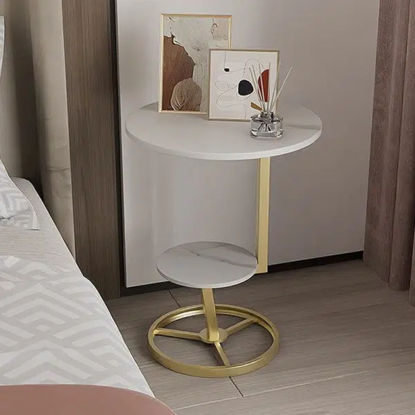 Contemporary Creative Round Iron Rock Slab End Table 2-Tier For Living Room - Image 13