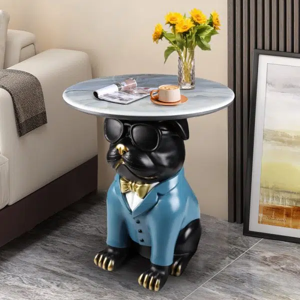 Contemporary Creative Bulldog Puppy Resin Hyper Crystalline Rock End Table For Living Room - Image 19