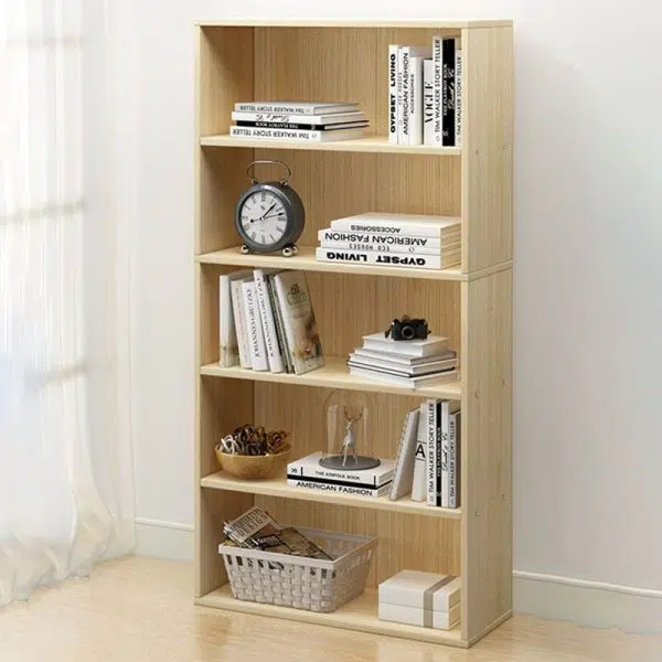 Modern Minimalist Rectangular Wood Bookshelves 2/3/4/5 Tier For Home Office