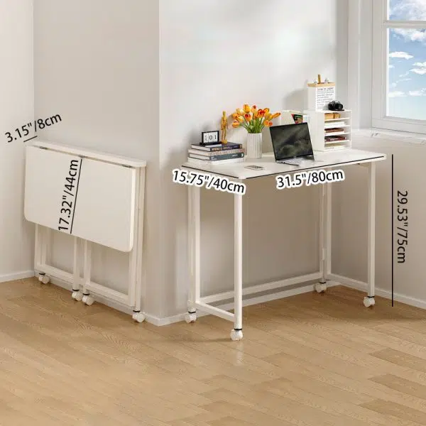 Modern Minimalist Moveable Foldable Rectangular Wood Panel Desk For Home Office - Image 4
