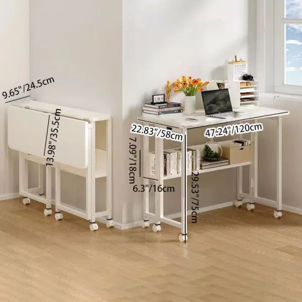 Modern Minimalist Moveable Foldable Rectangular Wood Panel Desk For Home Office - Image 9