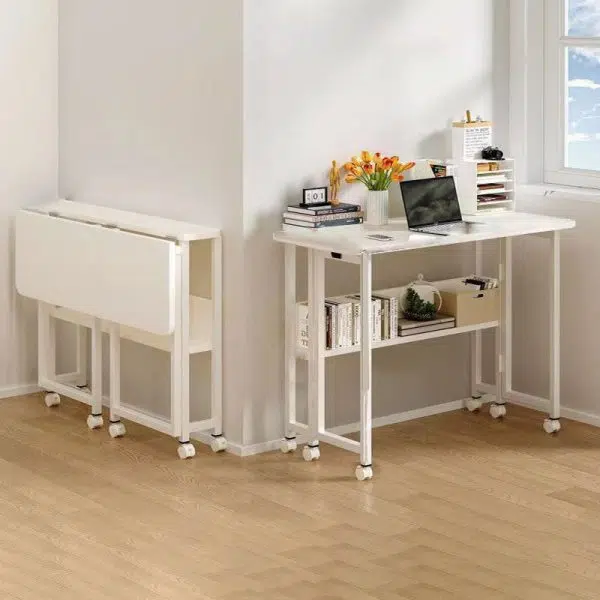 Modern Minimalist Moveable Foldable Rectangular Wood Panel Desk For Home Office - Image 3
