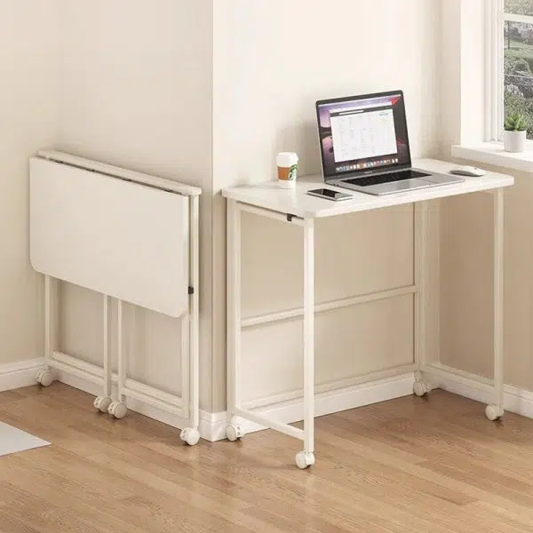 Modern Minimalist Moveable Foldable Rectangular Wood Panel Desk For Home Office - Image 25