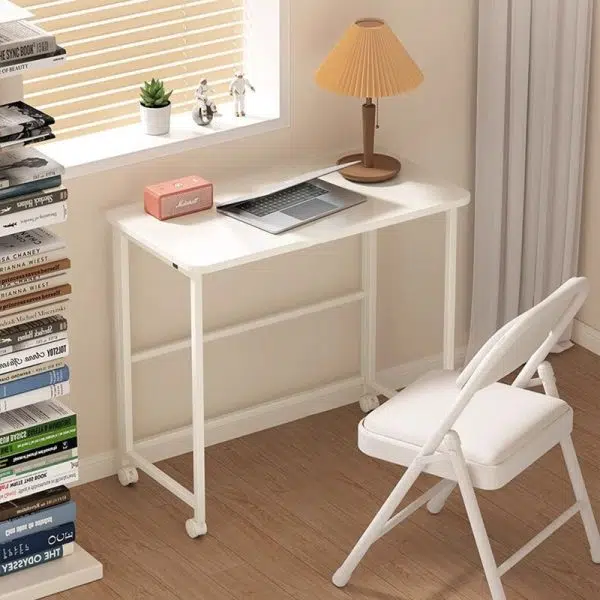 Modern Minimalist Moveable Foldable Rectangular Wood Panel Desk For Home Office - Image 18