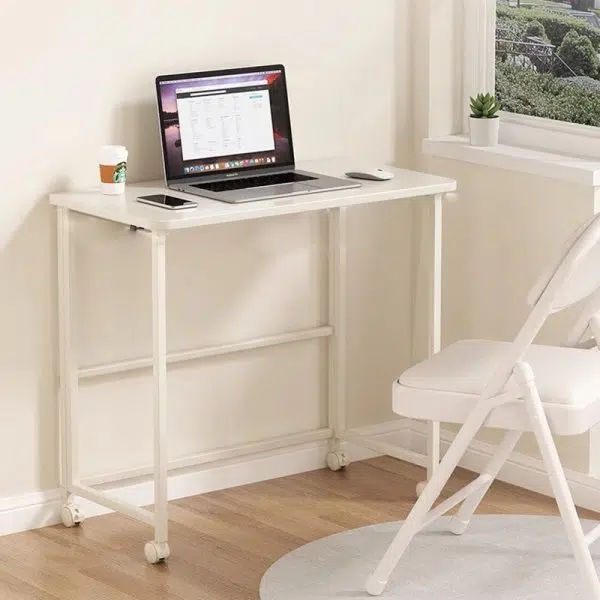 Modern Minimalist Moveable Foldable Rectangular Wood Panel Desk For Home Office - Image 17