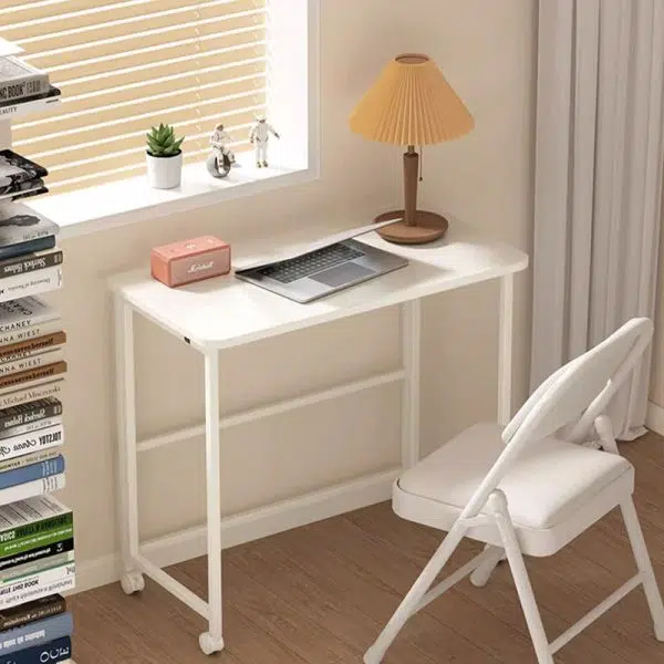 Modern Minimalist Moveable Foldable Rectangular Wood Panel Desk For Home Office - Image 19