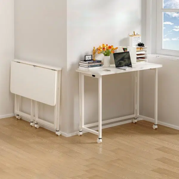 Modern Minimalist Moveable Foldable Rectangular Wood Panel Desk For Home Office - Image 2