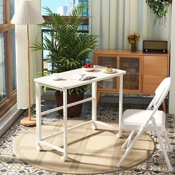 Modern Minimalist Moveable Foldable Rectangular Wood Panel Desk For Home Office - Image 23