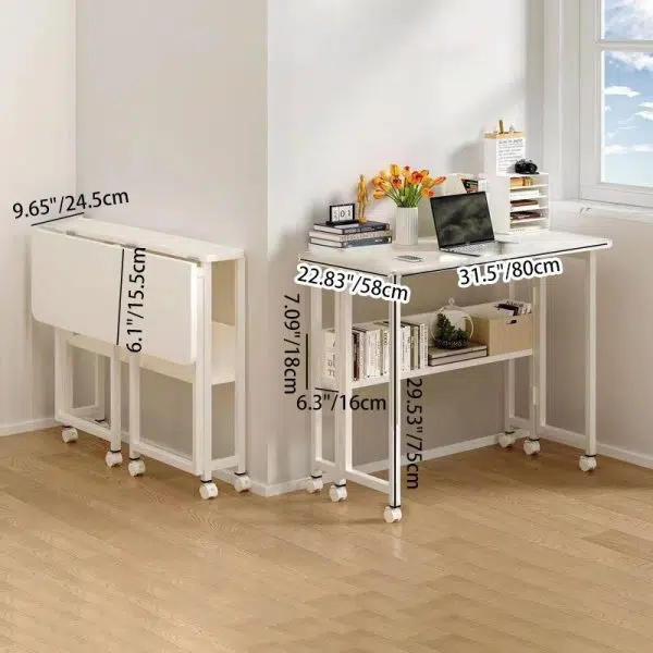 Modern Minimalist Moveable Foldable Rectangular Wood Panel Desk For Home Office - Image 7