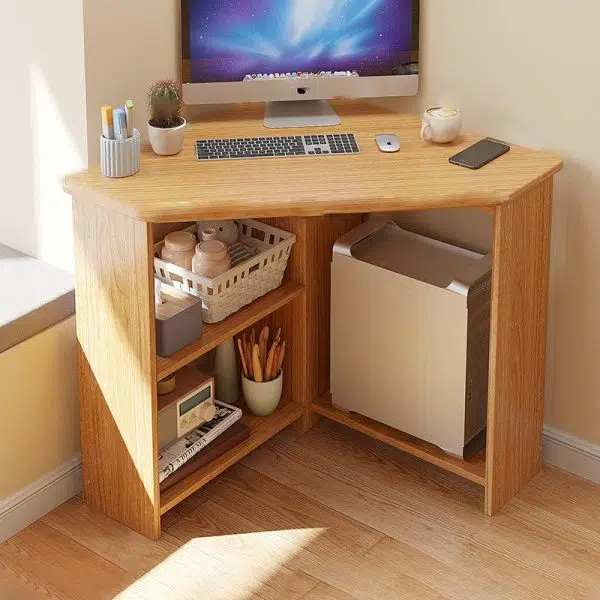 Modern Minimalist Triangle Curved Density Board Desk For Home Office - Image 9
