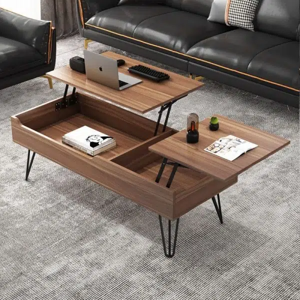 Contemporary Creative Liftable Rectangular Wood Coffee Table 2-Storage For Living Room - Image 2