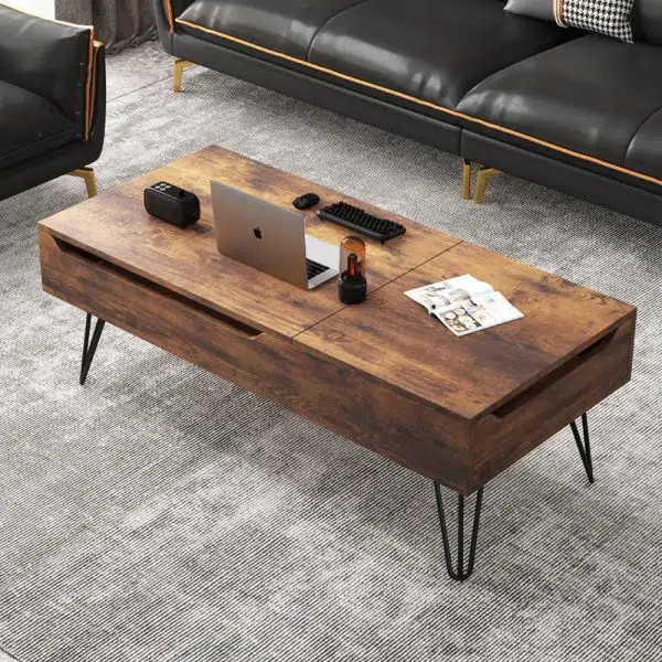 Contemporary Creative Liftable Rectangular Wood Coffee Table 2-Storage For Living Room - Image 12