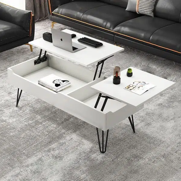 Contemporary Creative Liftable Rectangular Wood Coffee Table 2-Storage For Living Room - Image 3