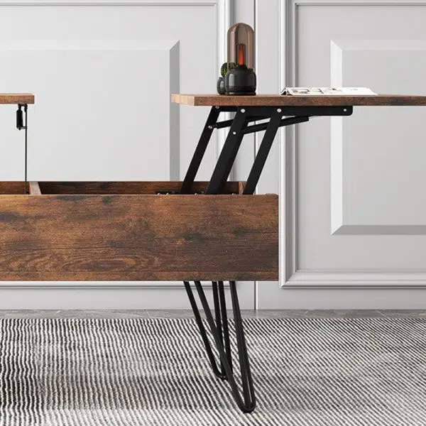 Contemporary Creative Liftable Rectangular Wood Coffee Table 2-Storage For Living Room - Image 6