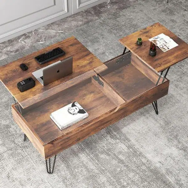 Contemporary Creative Liftable Rectangular Wood Coffee Table 2-Storage For Living Room - Image 10