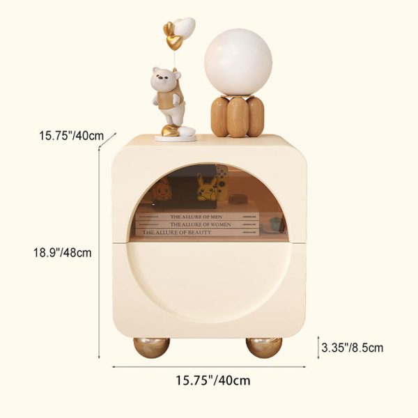 Contemporary Scandinavian Cream Cute Square Density Plate Glass Wood Stainless Steel Nightstand 2-Drawer For Bedroom - Image 5
