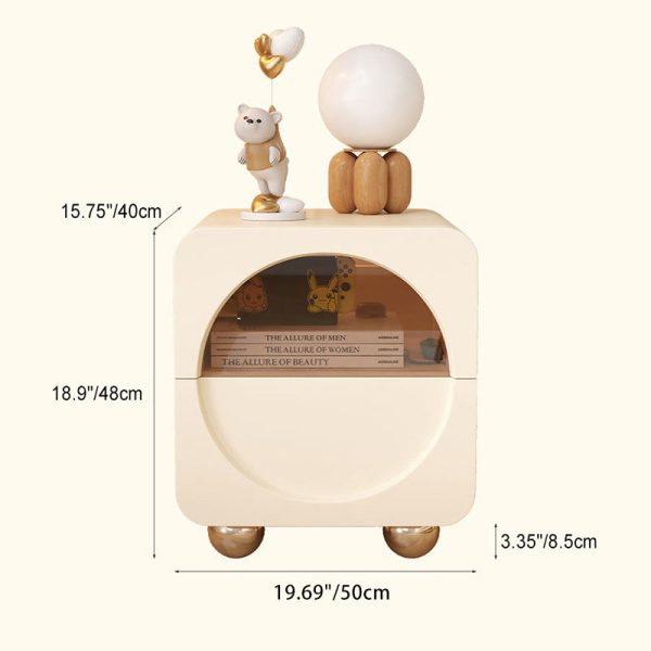 Contemporary Scandinavian Cream Cute Square Density Plate Glass Wood Stainless Steel Nightstand 2-Drawer For Bedroom - Image 6
