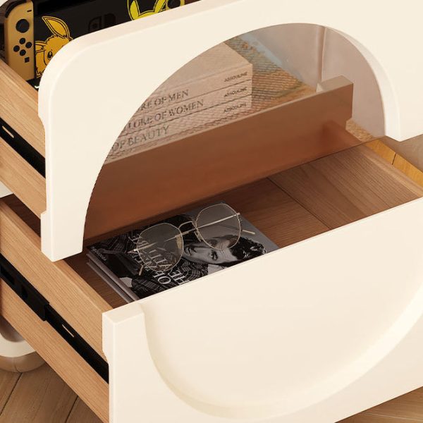 Contemporary Scandinavian Cream Cute Square Density Plate Glass Wood Stainless Steel Nightstand 2-Drawer For Bedroom - Image 7