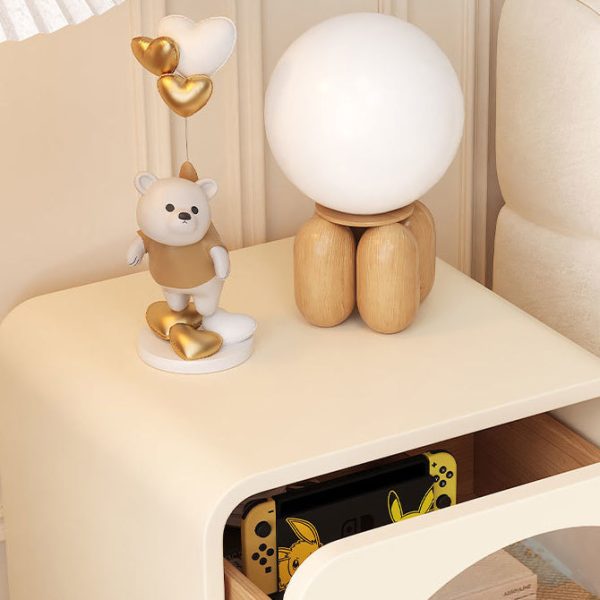 Contemporary Scandinavian Cream Cute Square Density Plate Glass Wood Stainless Steel Nightstand 2-Drawer For Bedroom - Image 9