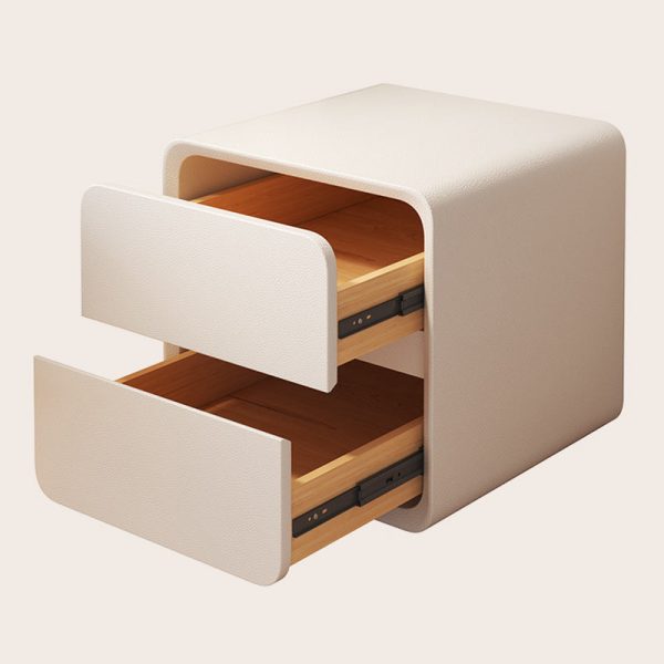 Contemporary Nordic Cream Square Rectangle Wood Veneer Nightstand 2-Drawer For Bedroom - Image 13