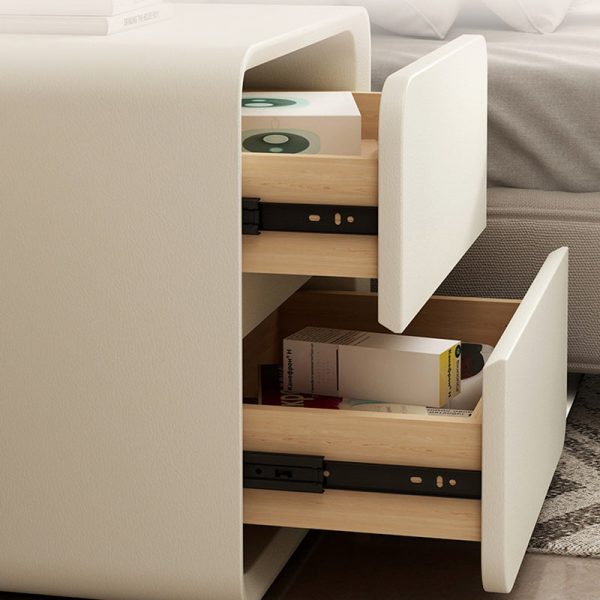 Contemporary Nordic Cream Square Rectangle Wood Veneer Nightstand 2-Drawer For Bedroom - Image 14