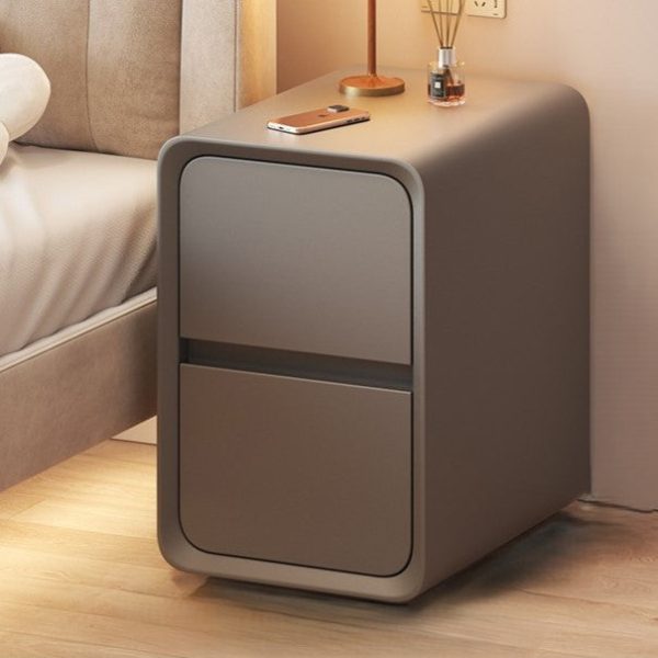 Contemporary Nordic Cream Square Rectangle Wood Veneer Nightstand 2-Drawer For Bedroom - Image 19