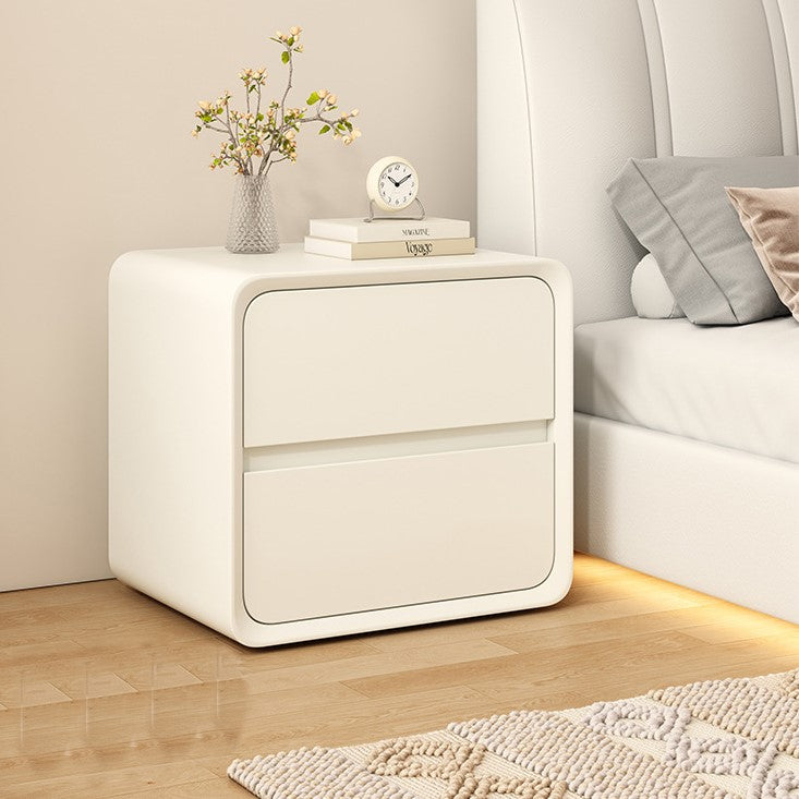 DFM-Table-FM00875-15.jpg Contemporary Nordic Cream Square Rectangle Wood Veneer Nightstand 2-Drawer For Bedroom - Image 1