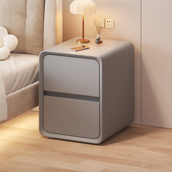 Contemporary Nordic Cream Square Rectangle Wood Veneer Nightstand 2-Drawer For Bedroom - Image 16